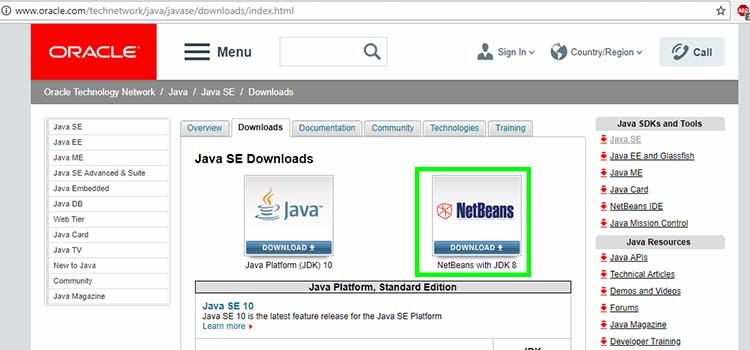 jdk + netbeans download website